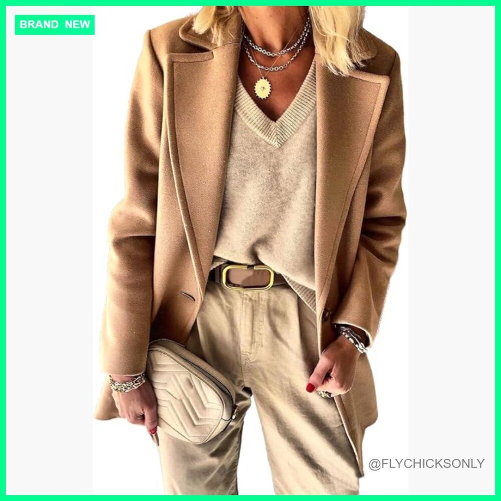 Wool Blended Blazer Pea Coat Business Casual Jacket